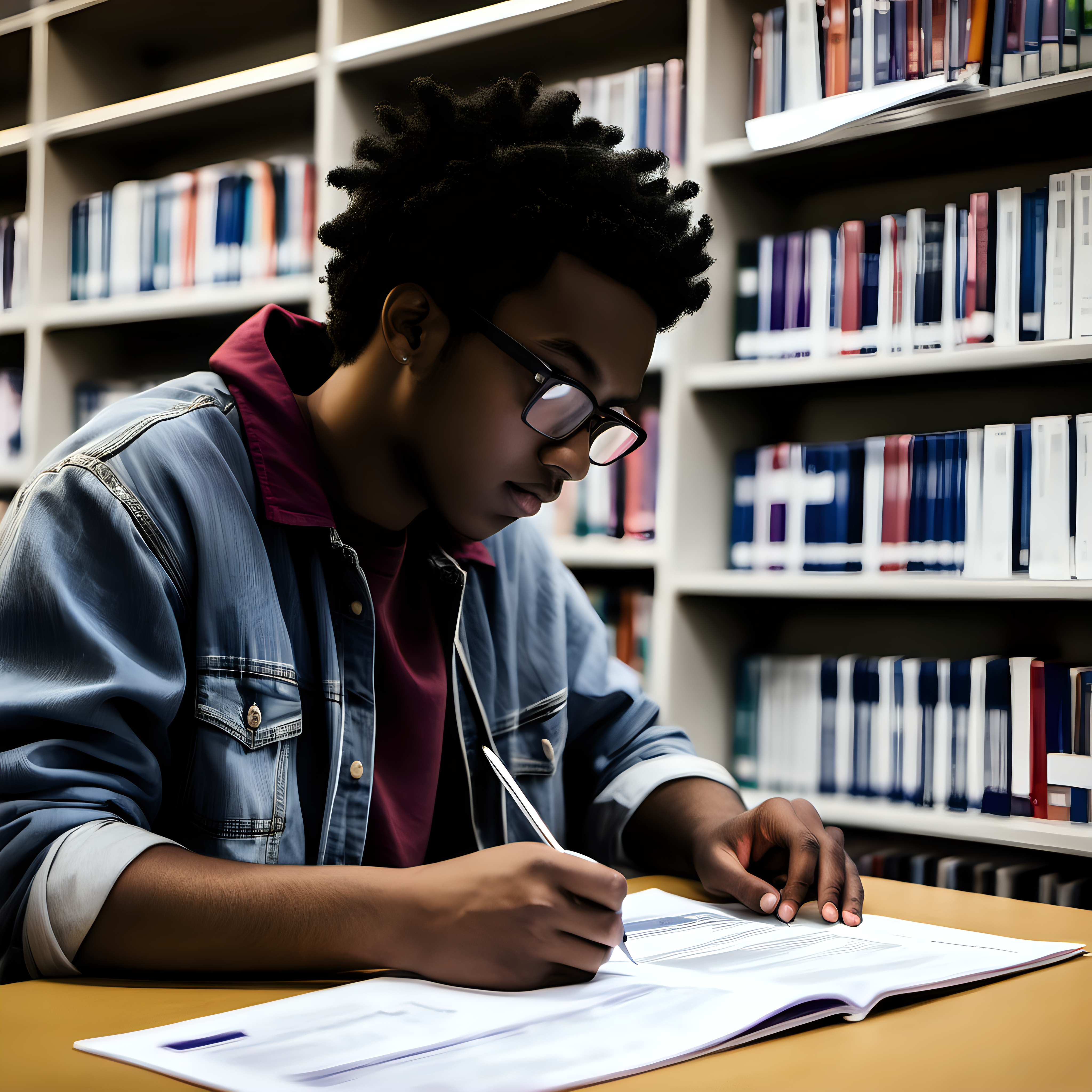 Focused and determined, a student carefully completes a form, embarking on his dream of pursuing education in Canada. (Keyword: study in Canada)